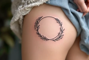 Geometric Circle with Feather Accents – A minimalist geometric circle with subtle feather designs, symbolizing freedom, flow, and feminine grace. tattoo idea
