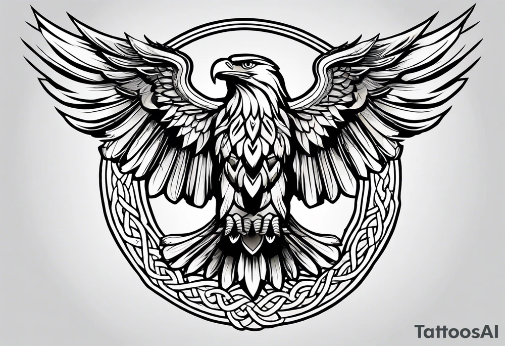 Simple celtic Eagle with wings spread upwards linework tattoo idea