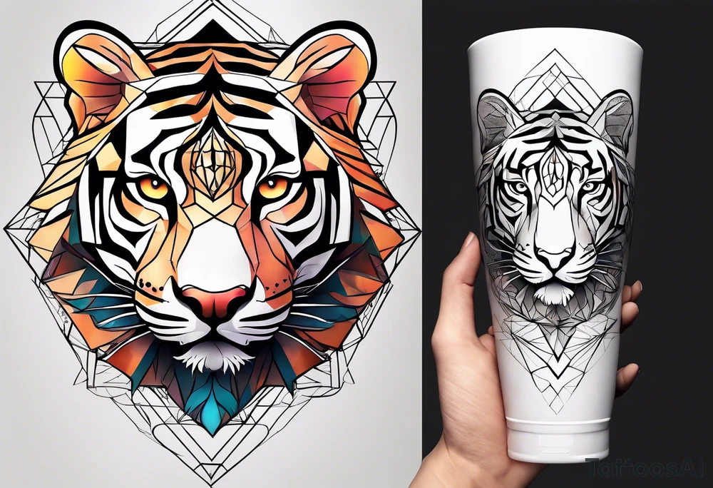 Tiger silhouette with sacred geometry and shapes tattoo idea