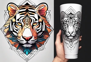 Tiger silhouette with sacred geometry and shapes tattoo idea