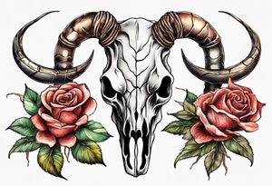 bull skull with a snake with roses tattoo idea