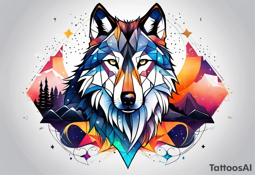 Constellation, two animal wolf, géométric tattoo idea