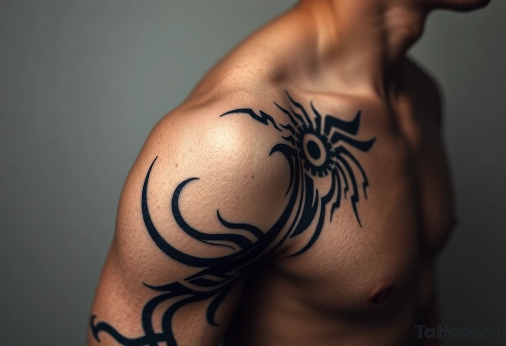 Half sleeve Big dark tribal spiraling down the arm to the elbow with lightning coming off the ends tattoo idea