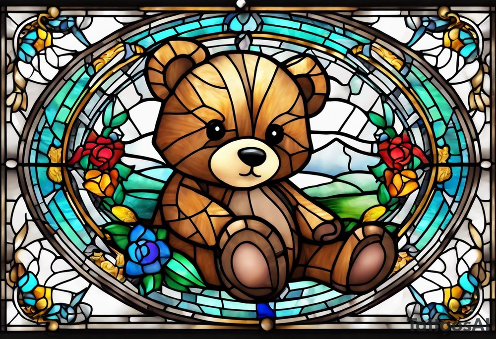 Teddy bear stained glass tattoo idea