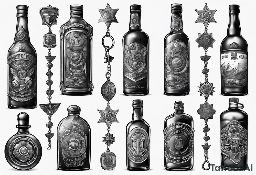 bottle and army tags tattoo idea