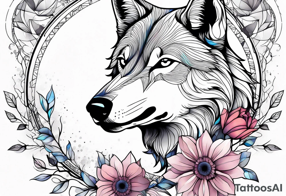 Constellation, animal wolf snow , géométric , flower tattoo idea