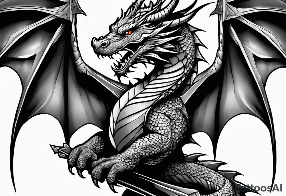 Dragon wrapped around a sword tattoo idea
