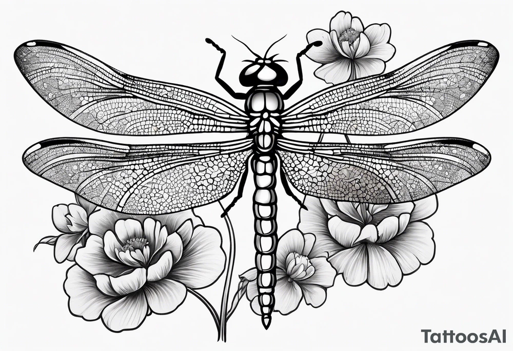 Dragon fly with clover flowers behind it tattoo idea