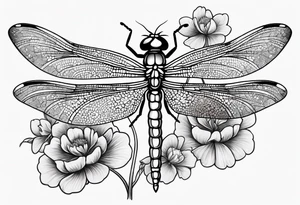 Dragon fly with clover flowers behind it tattoo idea