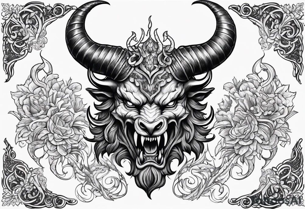 Horned Devil fighting with filigree tattoo idea