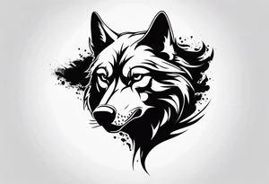 scary wolf head with dark smoke body running tattoo idea