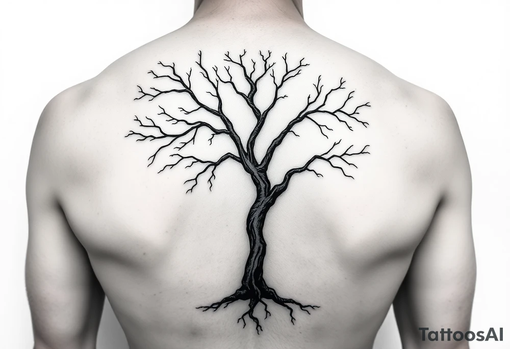 Flowing asymmetrical symbolic tree quarter sleeve on shoulder. Bold and simple branches that do not look realistic. tattoo idea