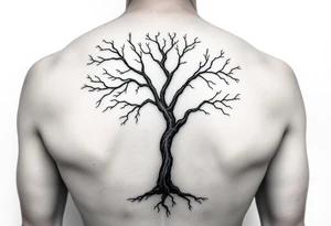 Flowing asymmetrical symbolic tree quarter sleeve on shoulder. Bold and simple branches that do not look realistic. tattoo idea