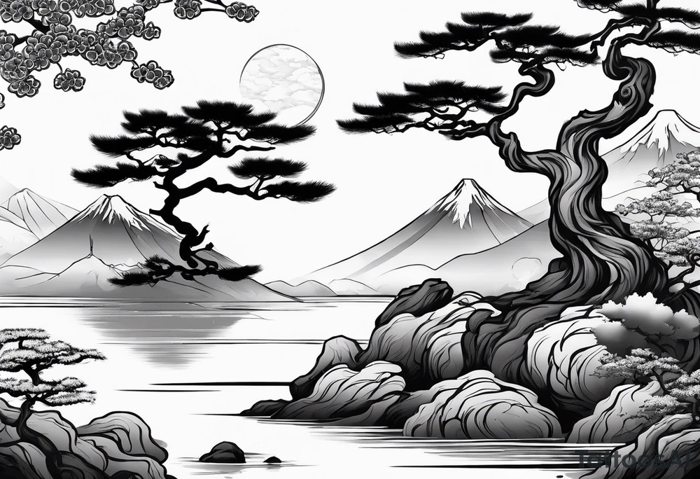 Japanese tattoo with bonsai tree tattoo idea