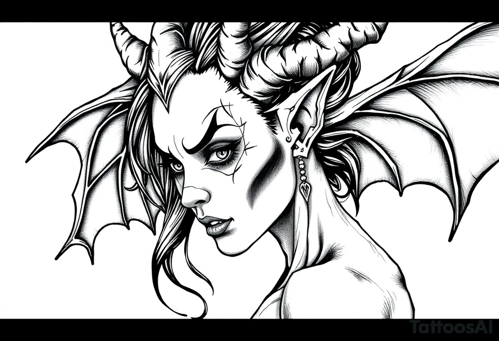 Gothic demon girl tattoo idea