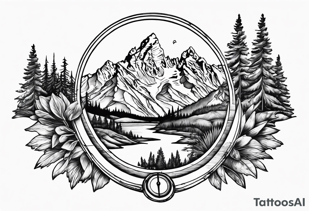 grand Teton mountains with compass tattoo idea