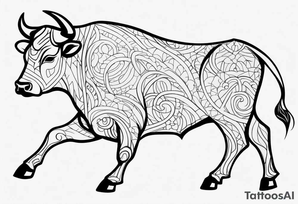 realistic laying bull body tail tattoo idea