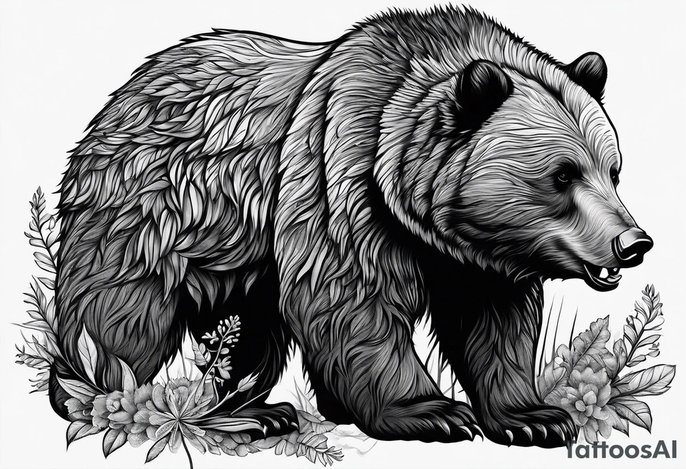 a big growling bear and a tiny hedgehog together. tattoo idea