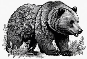 a big growling bear and a tiny hedgehog together. tattoo idea
