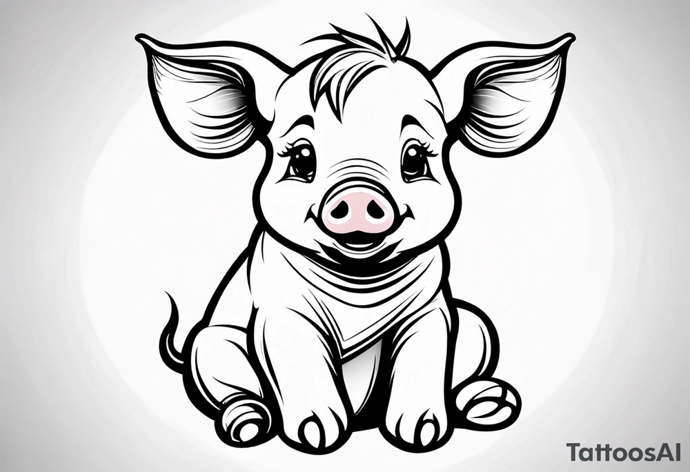 very cute happy piglet.
outline only.
black and white only.
only show the piglet. no extra lines or decoration.
no black shading.
dont make the ears too big.
draw only with very thin lines (1px)

should look like a tattoo that will only take 15 minutes to draw tattoo idea