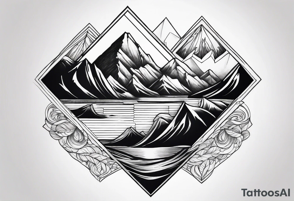 Mountains and ocean waves  crashing diamond shape tattoo idea