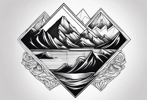 Mountains and ocean waves  crashing diamond shape tattoo idea