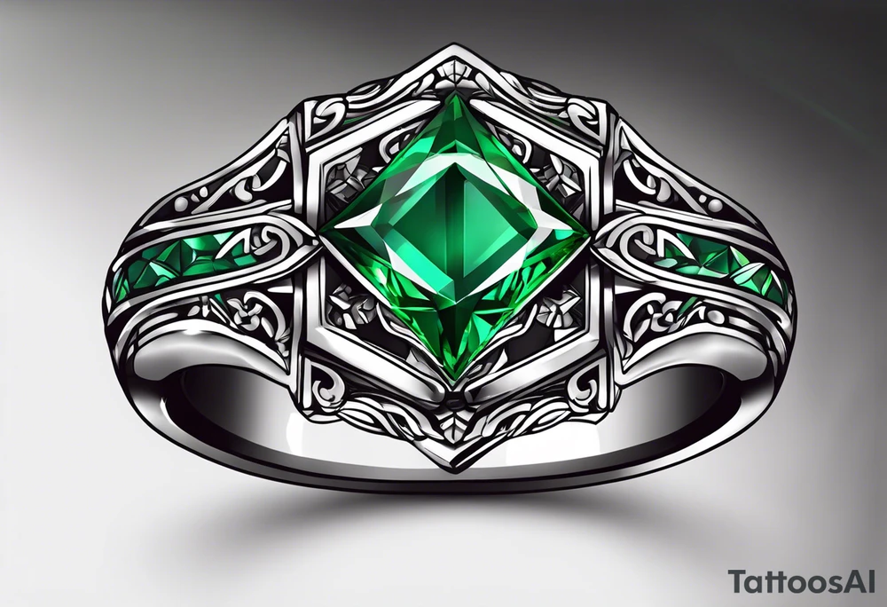Emerald tattoo ring finger wedding band tattoo idea