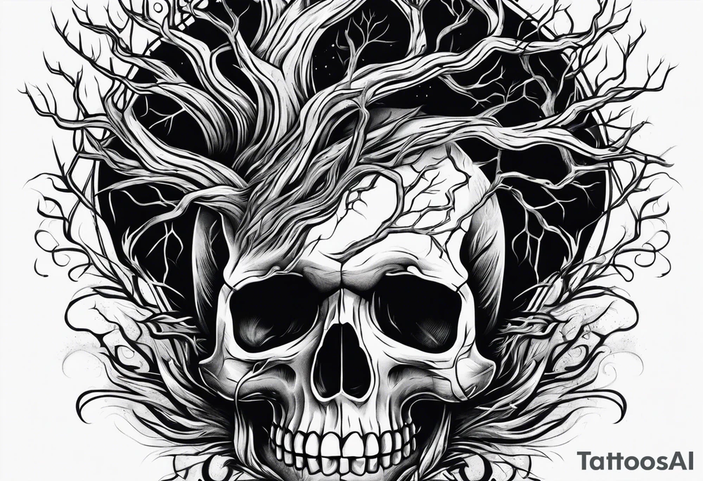 skull with roots running thru it tattoo idea