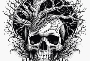 skull with roots running thru it tattoo idea