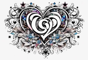 Hearts and stars the name "Drew" tattoo idea