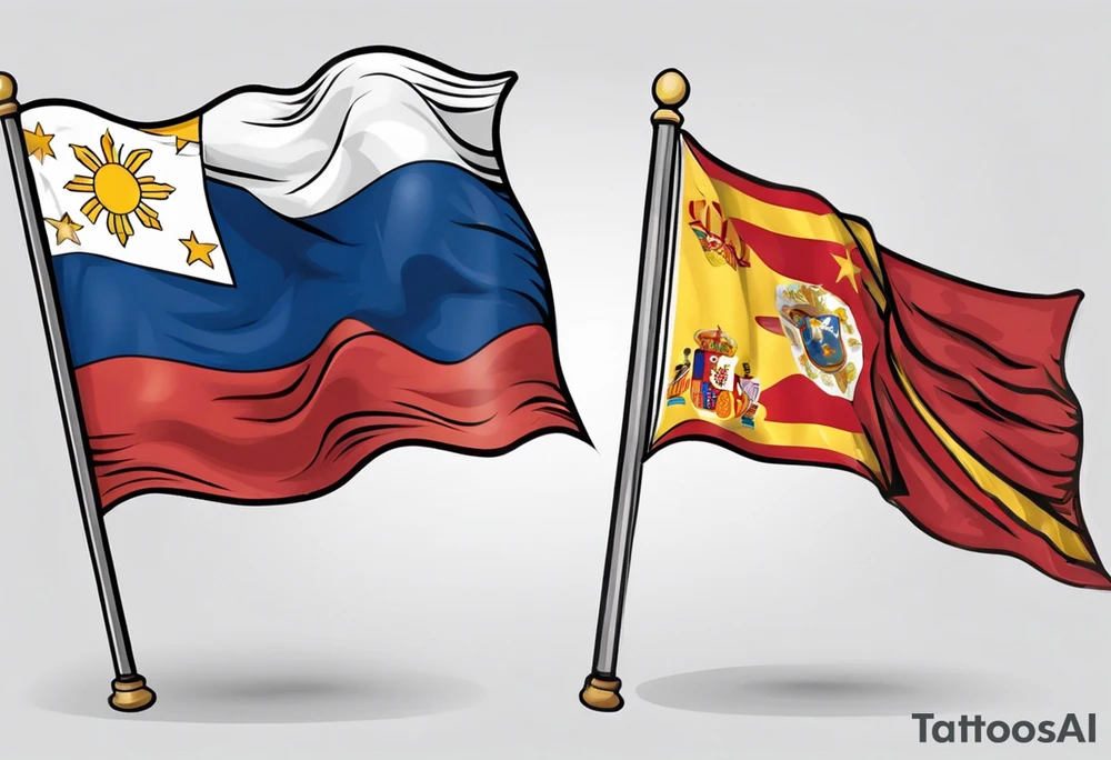 A single waving flag that is the Philippine flag to the left and the Spanish flag to the right tattoo idea