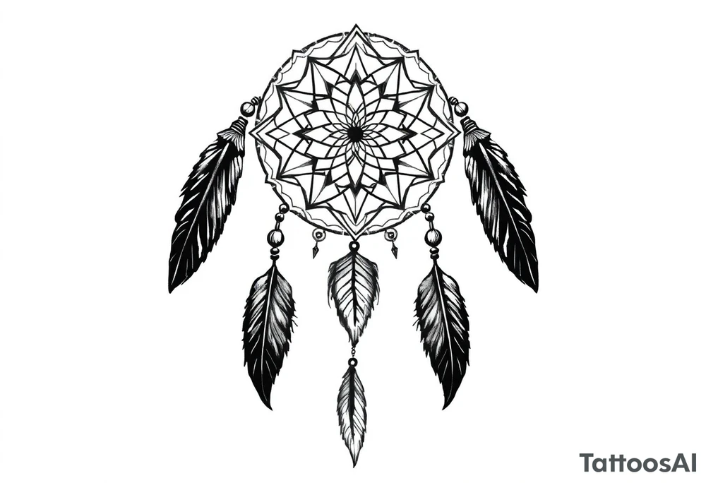 dreamcatcher, with feathers, authentic tattoo idea