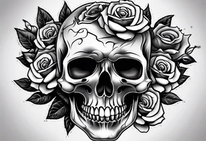 Roses stuffed inside a skull covered in smoke arms sleeve tattoo idea