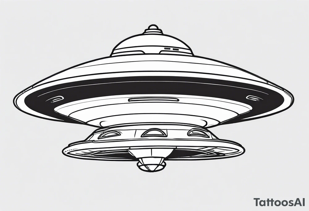 Drawing of an alien flying saucer in three projections tattoo idea