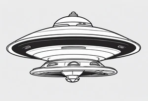 Drawing of an alien flying saucer in three projections tattoo idea