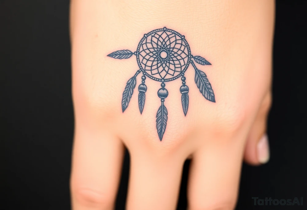 native dreamcatcher with flowing feathers and sacred beads tattoo idea