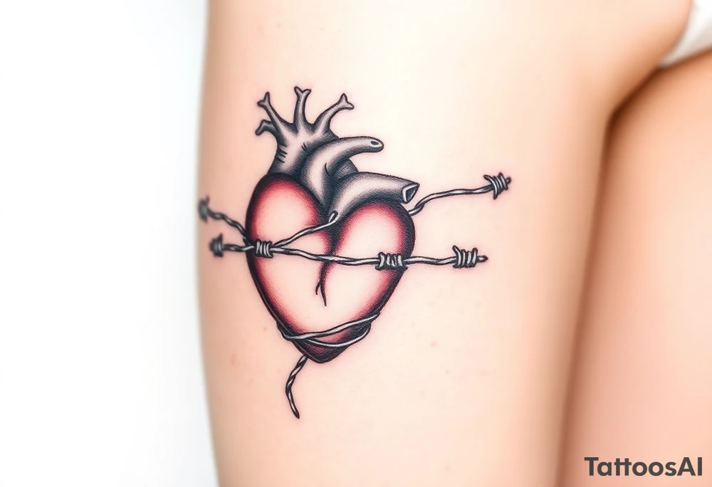 Heart wrapped in barb wire tattoo idea