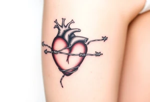 Heart wrapped in barb wire tattoo idea