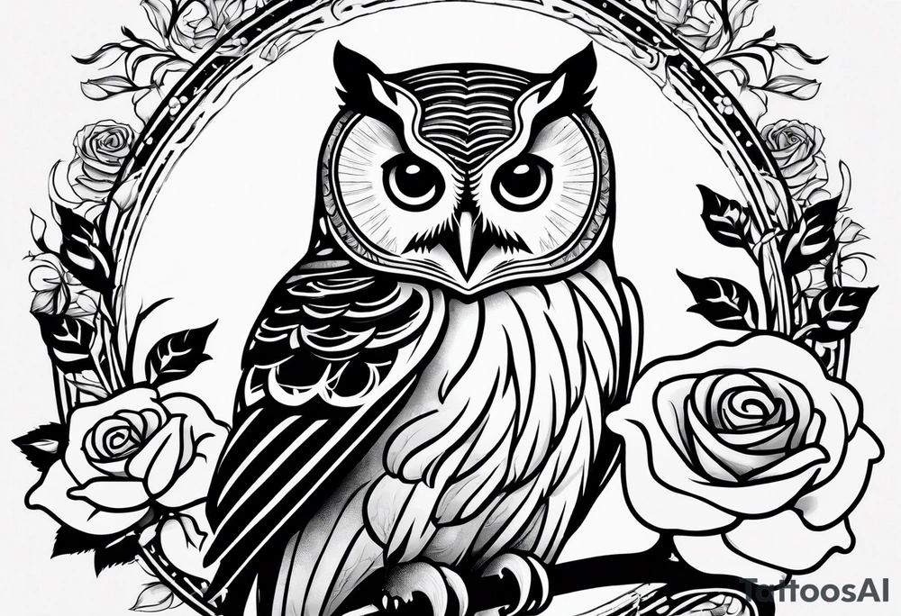 Barred owl with a rose and a heart tattoo idea