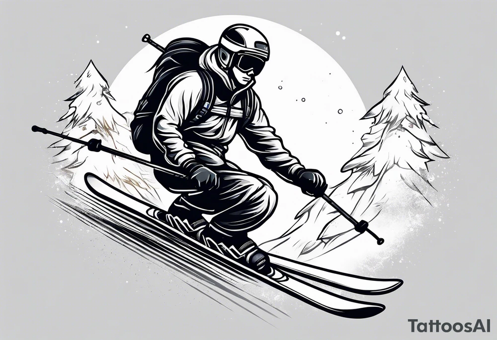 powder mountain skier small cartoon tattoo idea