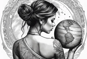 A woman holding a planet tattoo idea