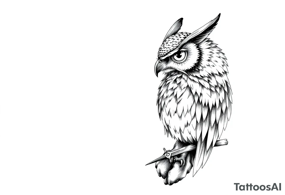 an owl,a compass,landscape. tattoo idea