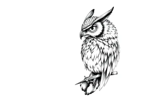 an owl,a compass,landscape. tattoo idea