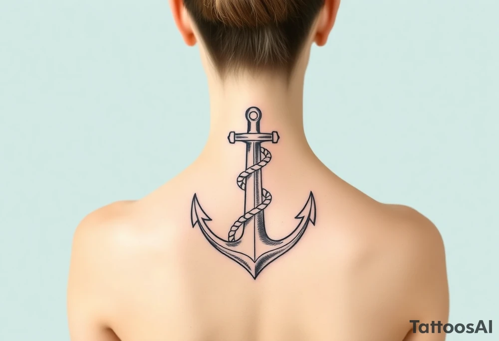 weathered anchor wrapped in nautical rope with sea waves tattoo idea
