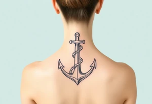 weathered anchor wrapped in nautical rope with sea waves tattoo idea