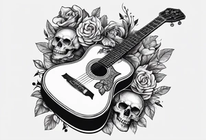 Guitar, guitar neck, skulls, flowers tattoo idea