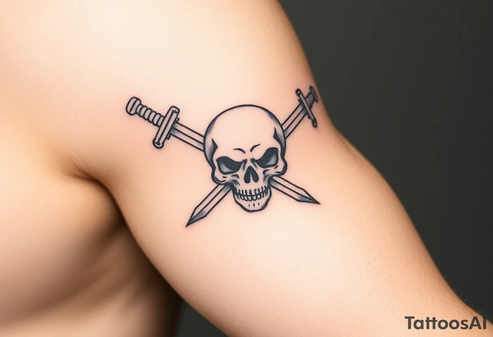 Swords crossing with a skull tattoo idea