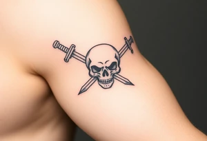 Swords crossing with a skull tattoo idea