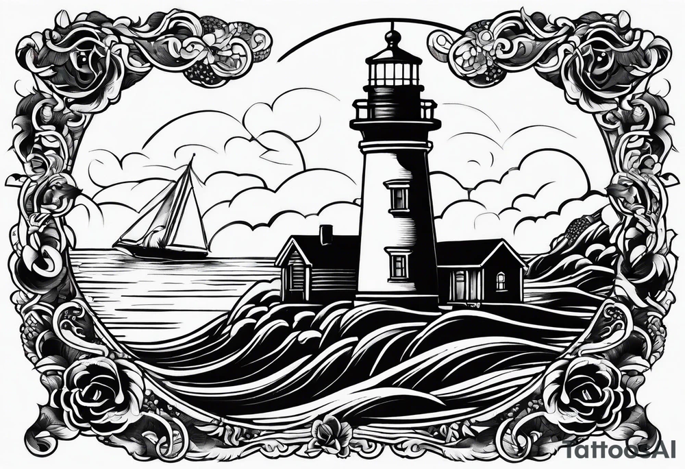 Traditional tattoo flash, stencil, lighthouse tattoo idea Traditional tattoo flash, stencil, lighthouse tattoo idea
