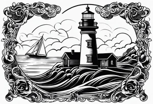Traditional tattoo flash, stencil, lighthouse tattoo idea